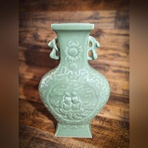 Chinese Celadon Glaze Vase w/ Hehe Deities, 20th C